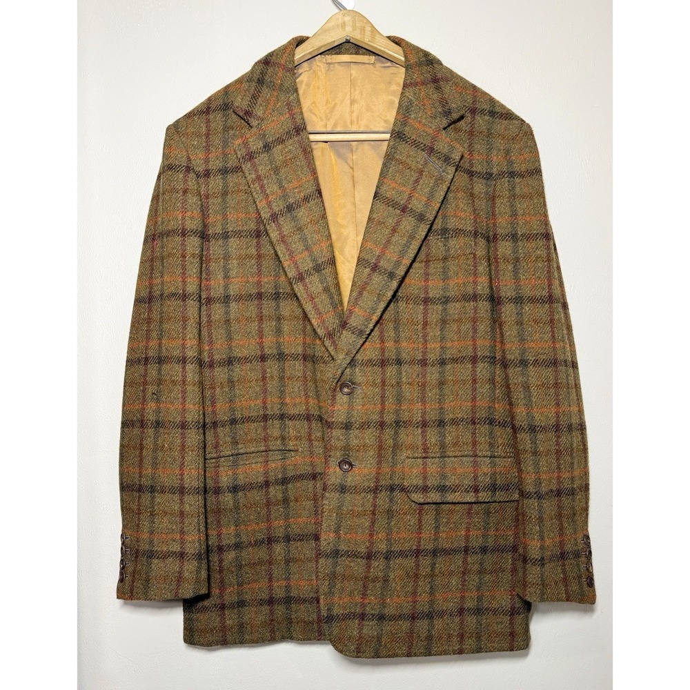 Steed Savile Row Bespoke Tweed Sport Coat Mens 42R Plaid Windowpane Wool Jacket